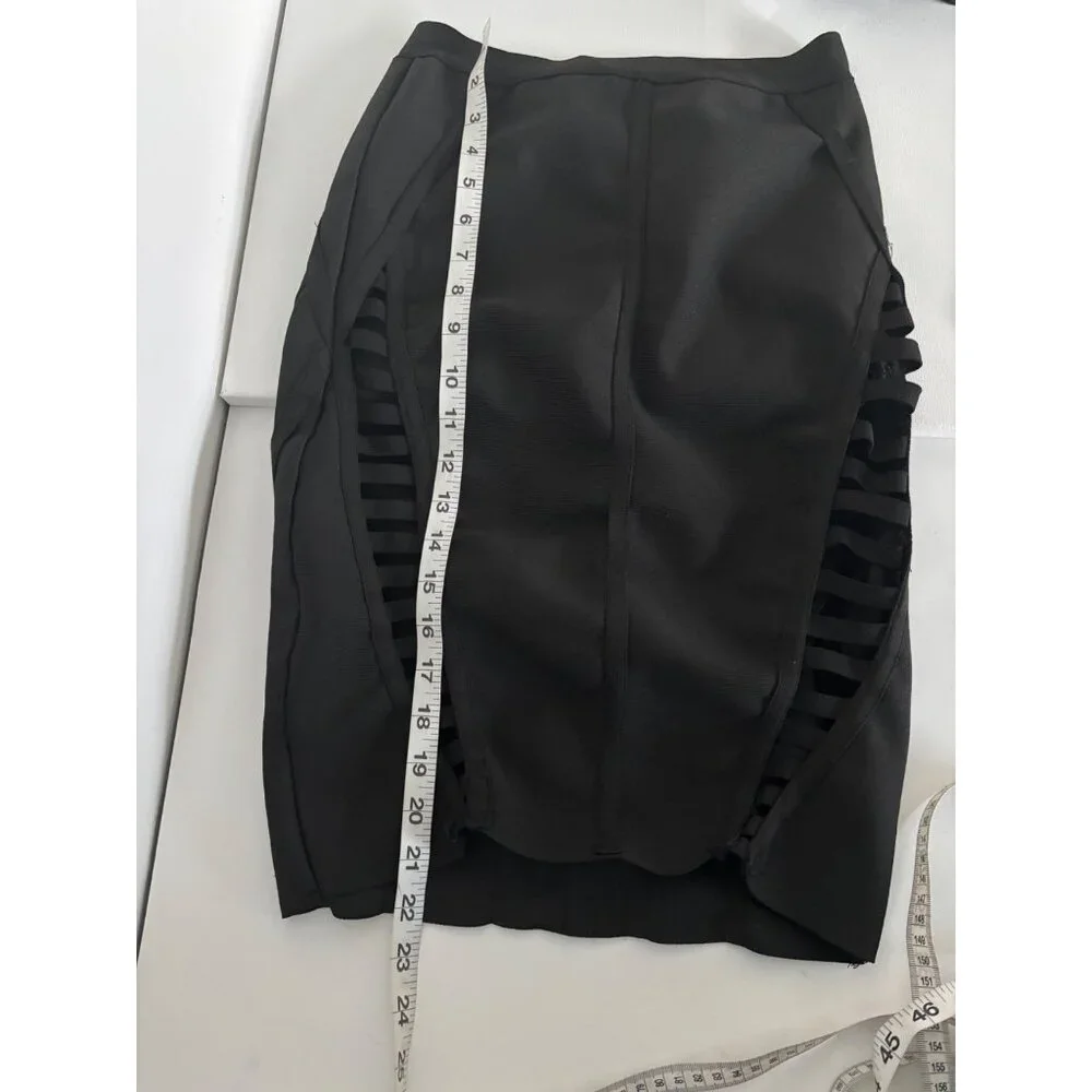 High Waist Skirt Size Medium Black Cutout Lattice Bodycon Stretch Bold Clubwear - Picture 7 of 16